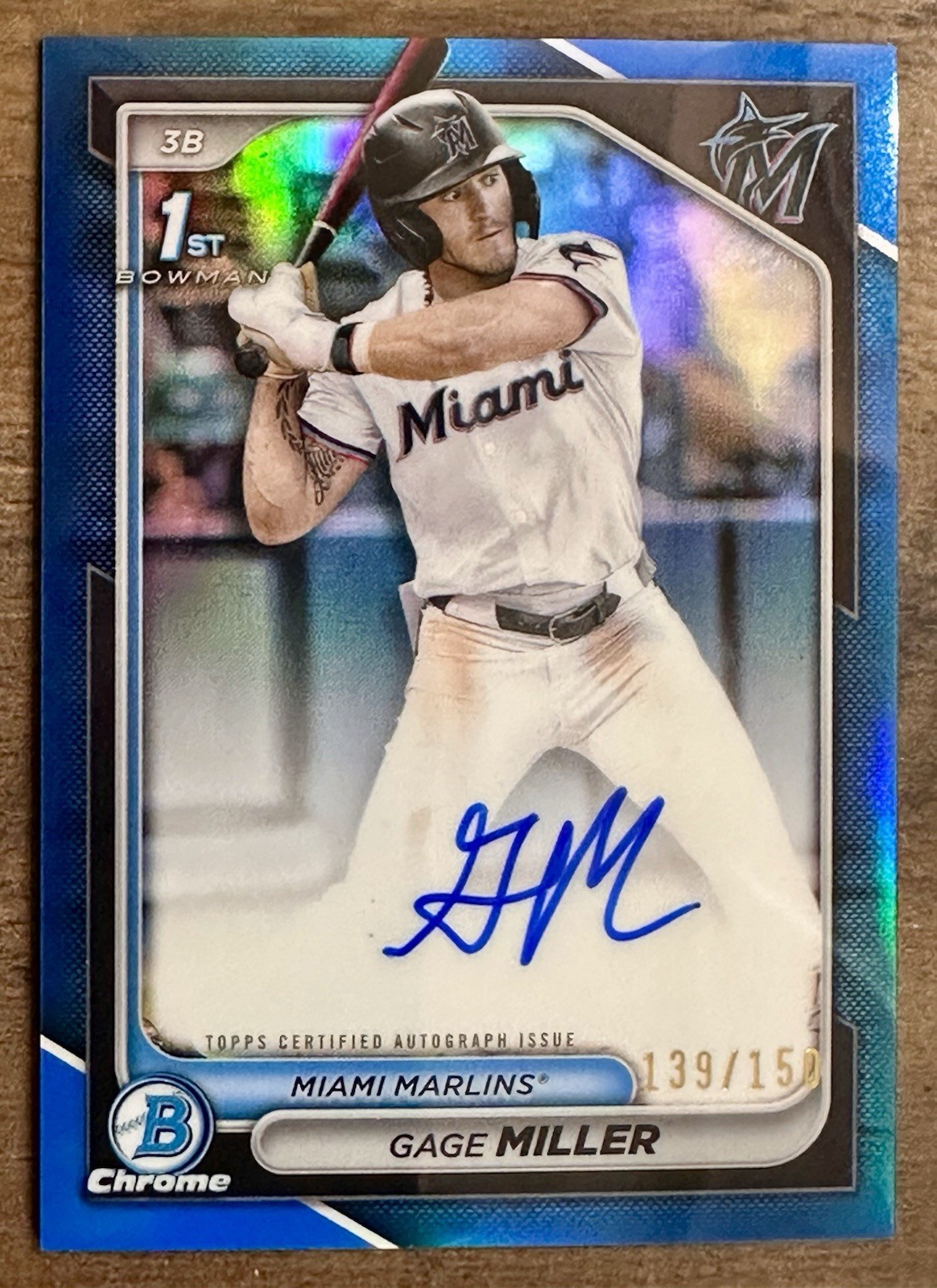 Gage Miller 2024 Bowman Draft #CPA-GM Blue Refractor Chrome Auto 1st RC 139/150