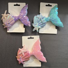 3 Mermaid Style Crocadile Hair Clips Pink Purple Aqua