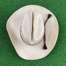 Vintage Genuine Shantung Beige Straw Western Cowboy Hat Sz 7-56