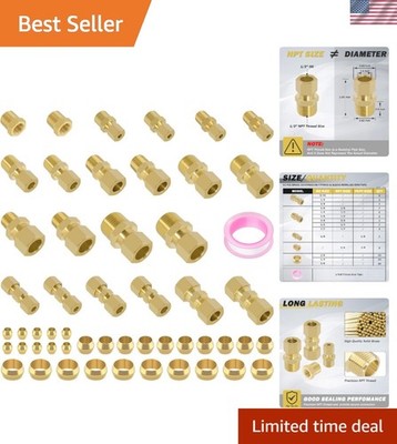 High-Quality Brass Compression Fittings Kit - 53-Pc Assortment with Connectors