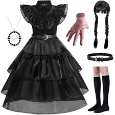 Black Girls' Cosplay Dress for Halloween Party, Kids Costume with Accessories 4-