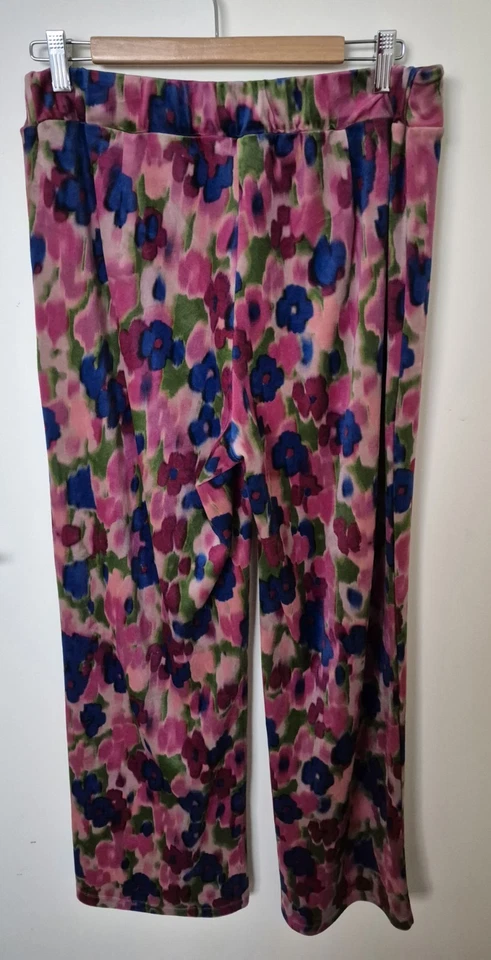 Pantalones de salón Leo & Ugo Paris Nora rosa azul terciopelo con bolsillos talla 12 Foto 3 de 4