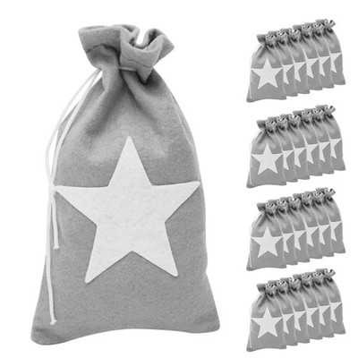 24x  Adventskalender Säckchen 13x23cm Stoffbeutel Stern Mitgebsel Geschenktüten