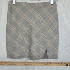 Abercrombie Fitch Plaid Mini Skirt Grey Tan Glen Check Front Slit Size S