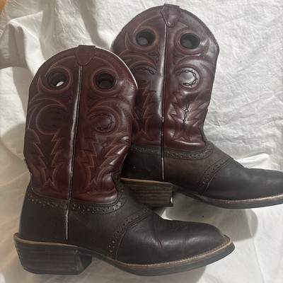 Justin Men's 11 in All Around Square Pull-On Steel Toe Boots Maroon & Brown Nice