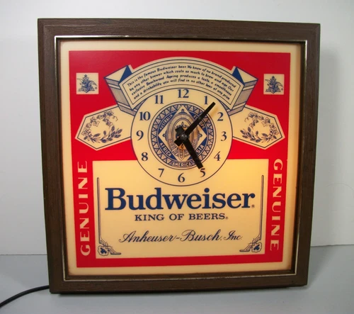 VINTAGE BUDWEISER LIGHTED CLOCK SIGN KING OF BEERS TESTED WORKS
