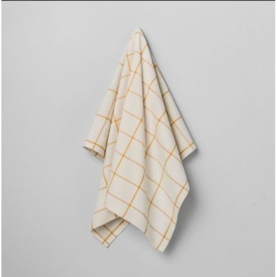 Hearth Hand Magnolia Flour Sack Kitchen Towel Dishtowel Yellow Cream Check