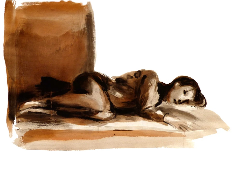 Mittagsschlaf- Kunstdruck von der Lebenszeichnung Porträt Frau Schönheit - Bild 1 von 1