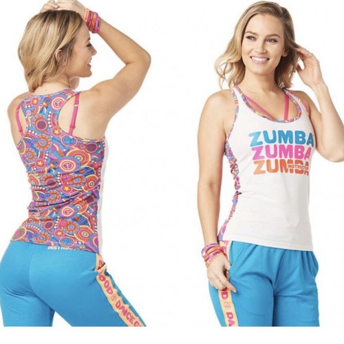 Neu mit Etikett Zumba Peace Love Instructor Racerback-Tanktop weiß Größe: XS Baumwollmischung