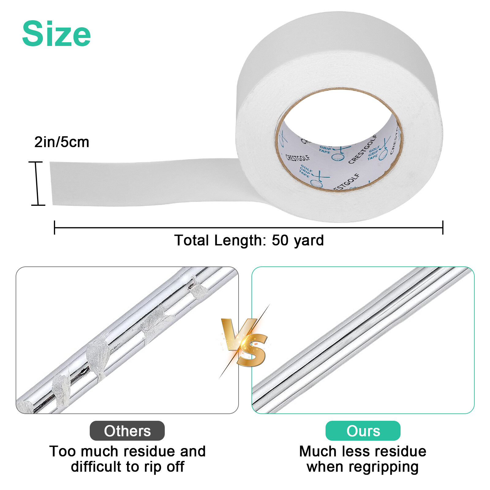 Golf Grip Tape Roll 2" x 50Yard Double Sided Adhesive Strip for