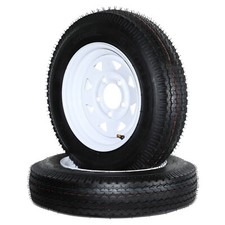 Two 5.30-12 Trailer Tires And Rims 5.30x12 530-12 Lrb 5 Lug White Spoke Wheel