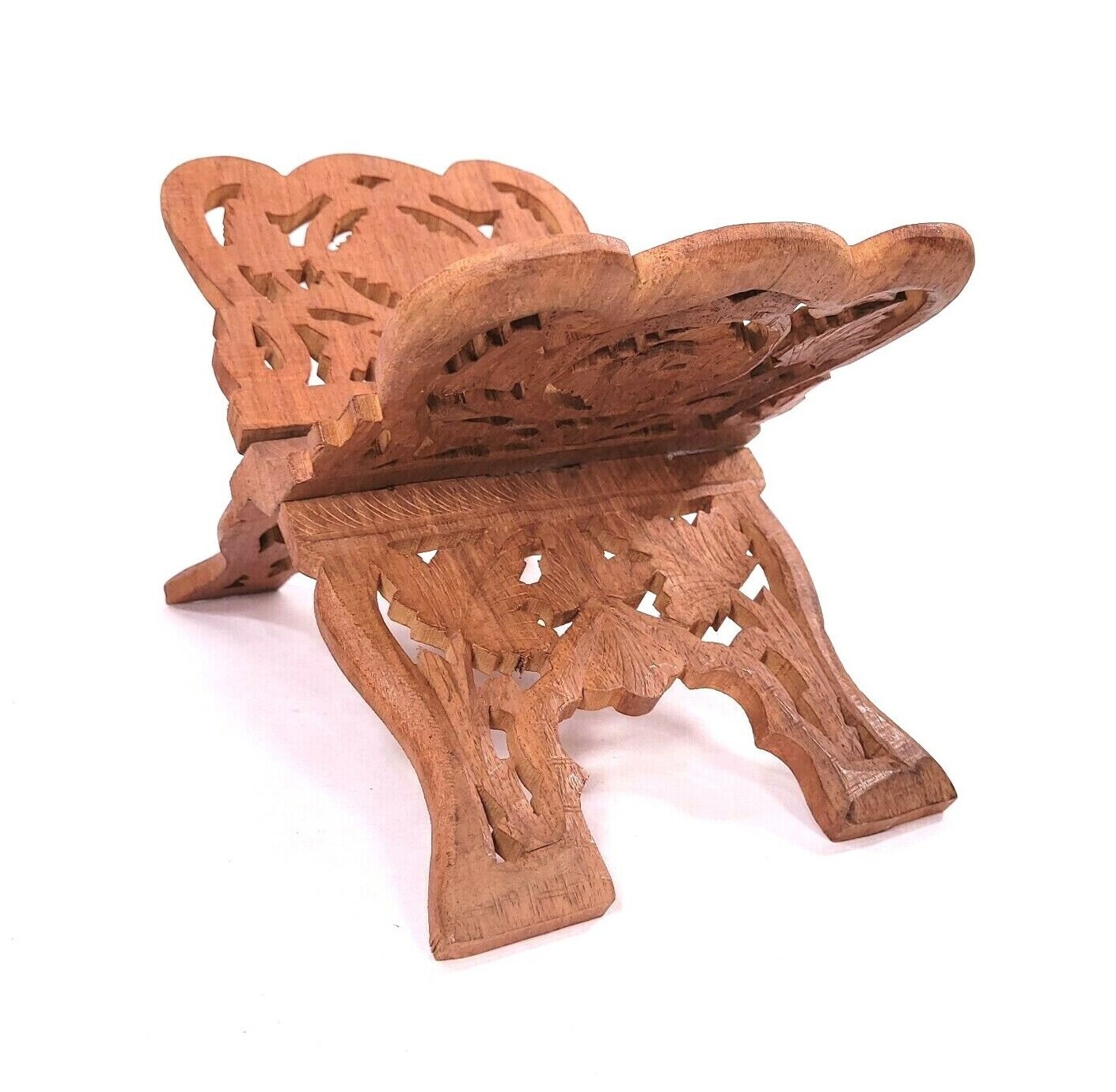 Sheesham Folding Wooden Book Stand Cookbook Bible Holder Hand Carved Wood 