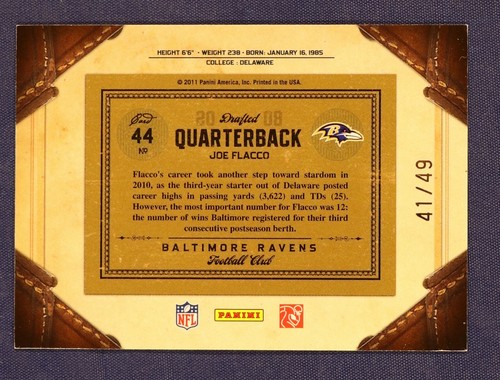 2011 Timeless Treasures Gold #44 Joe Flacco #d /49 Ravens - Picture 2 of 2