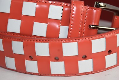 NEW Oscar de la Renta Leather Square Buckle Waist Belt Coral  display picture 1