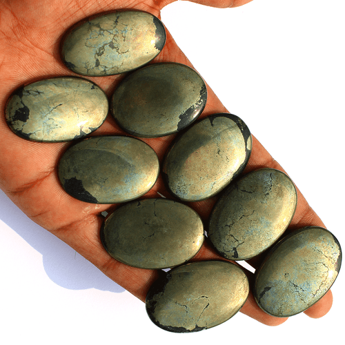 9 Pcs ~ 772 Cts Natural Pyrite Untreated 38mm-43mm Oval Cabochon Loose Gemstones - Picture 9 of 10