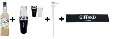 Giffard Mandel Sirup 1L + Boston Shaker zweiteilig aus Metall & Glas + Dosierpu