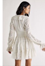 Free People Rococo Sand Zuri Metallic Lace Ruffles Mini Dress M $354