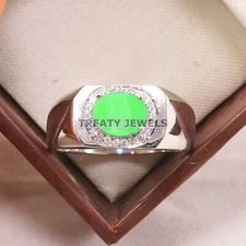 Jade Oval Cut Gemstone With 925 Sterling Silver Ring For Men's #B163