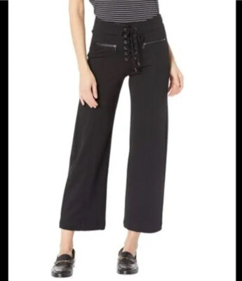 PAIGE Nellie Lace-Up Black Culotte Crop High Rise Pants Women's Sz 28