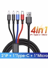 Multi Charging Cable 4 in 1 Multiple USB Fast Charger For iPhone Type C MicroUSB
