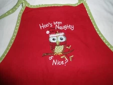 KAY DEE DESIGNS CHRISTMAS BIB APRON,"HOO'S BEEN NAUGHTY OR NICE" GOOD USED COND'