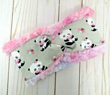 Headband Ear Warmer with Twist Furry Pink Blue Pastel Fur Panda Bears Handcrafte