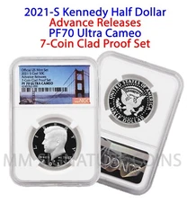 2021 S NGC PF70 Ultra Cameo Advance Release Kennedy Half Dollar 7-Coin Clad Set