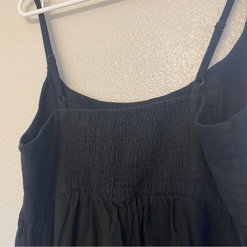 Old Navy Maternity Cami Midi Dress black linen smocked back empire waist L - Picture 6 of 13