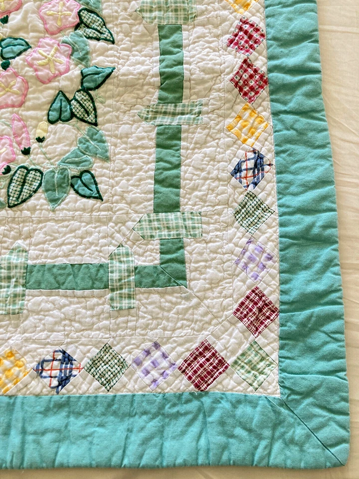 Стеганый цветочный с зеленым забором стандарт наволочки 24 «x 29» набор из 2 винтажный 70-х - Изображение 4 из 4