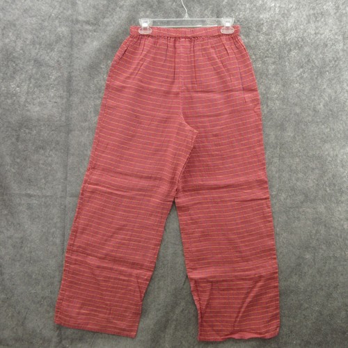 FLAX Designs Women Floods Pants S Pink Check Linen Elastic Waistband Pull On New - Picture 2 of 12