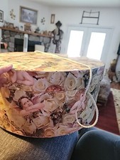 Victorian Yellow Roses  Cherubs Hat Box 1999 Tri-Coastal Designs 16"