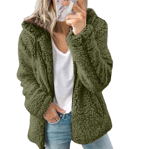 Womens Winter Teddy Bear Fluffy Coat Zip Up Cardigan Fleece Hoody Jacket Outwear - Afbeelding 16 van 34