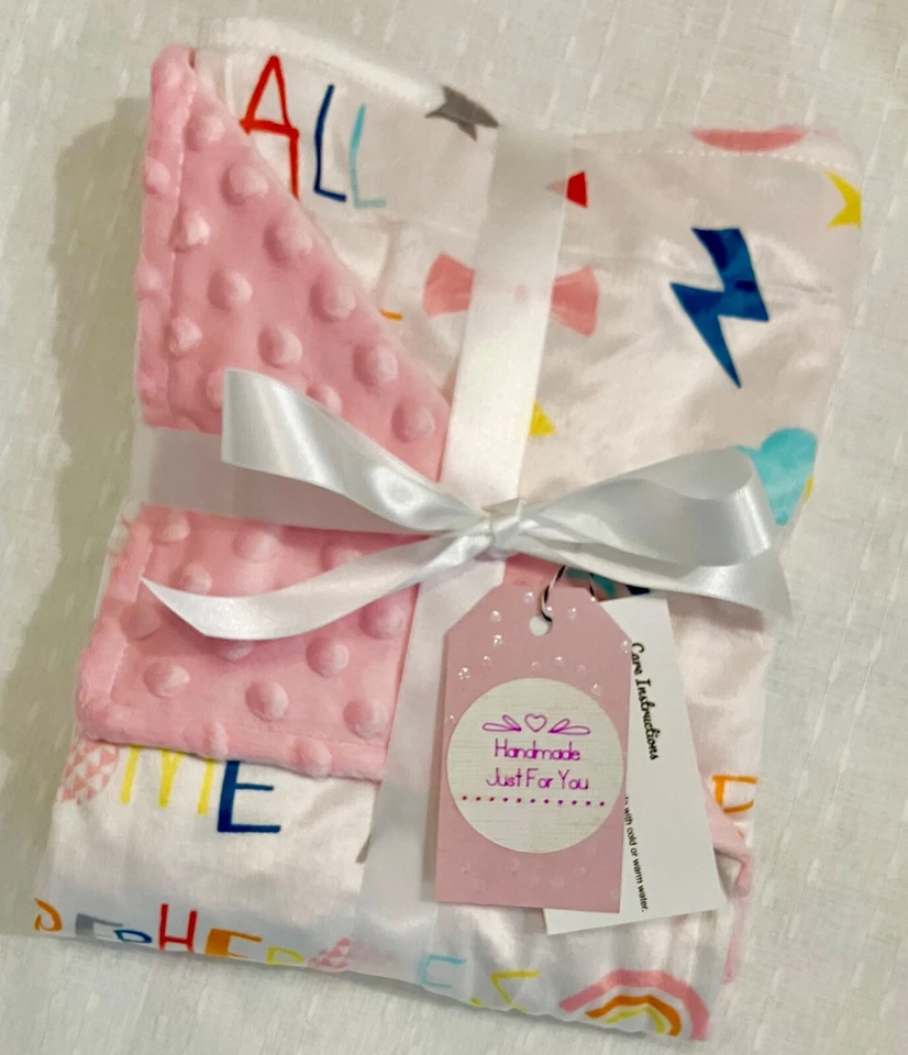 Manta Regalo Bebé Minky Rosa Superhéroe Princesa Niñas Arco Iris Ducha Regalo Foto 2 de 4