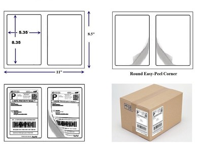 200 Quality Round Corner Shipping Labels 2 Per Sheet 8.5'' x 5.5''