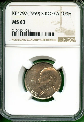 KOREA  1959  100 HWAN   NGC MS 63   1st  PRESIDENT OF KOREA