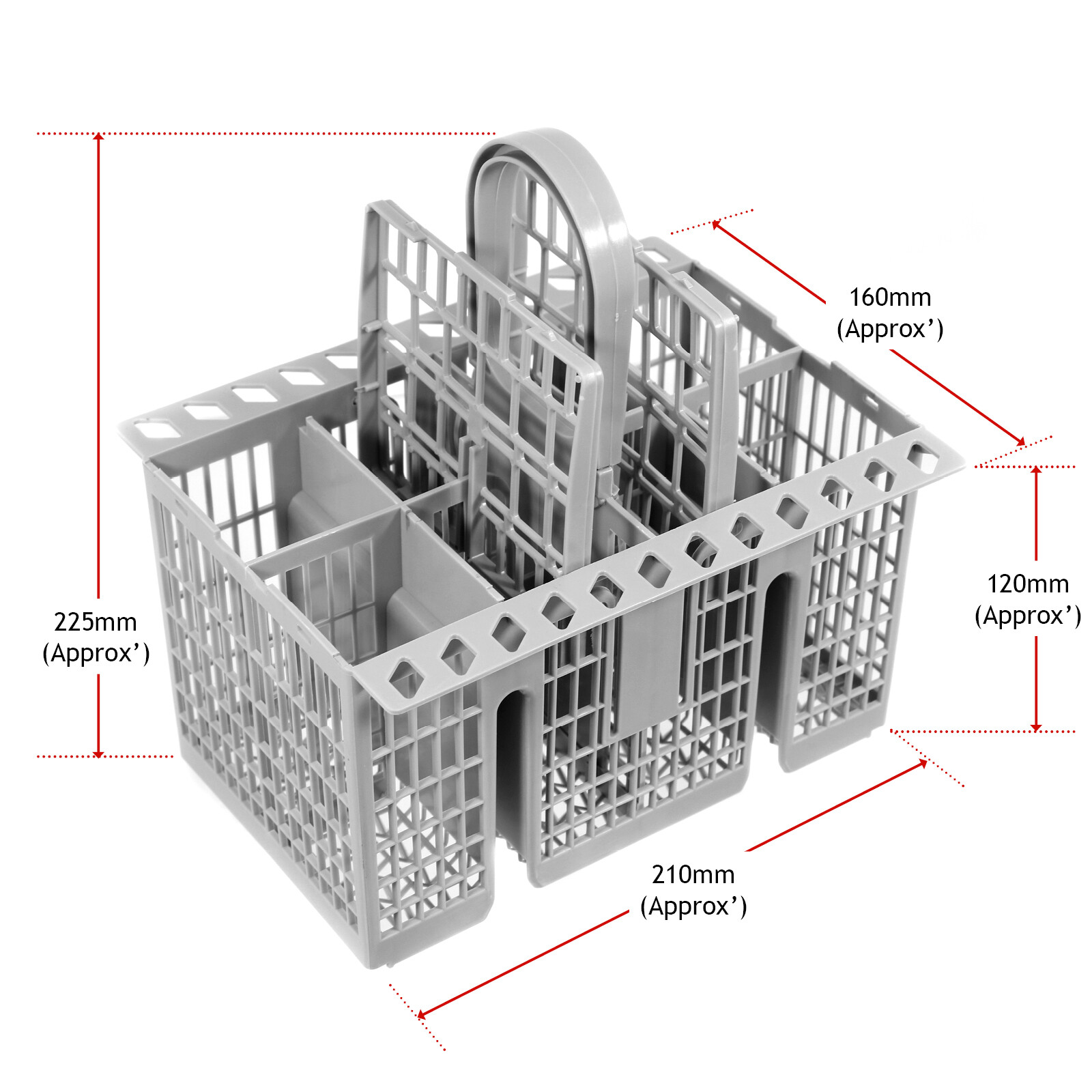 Dishwasher Cutlery Basket for Hotpoint Universal Removable Handle Grey