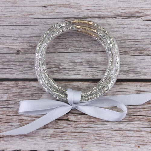 5 pcs/set Classic Gold Rainbow Glitter Filled Silicon Tube Jelly Bangle Bracelet - Picture 59 of 77