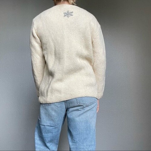 Suéter Vintage Años 90 Lands End 100% Lana Blanco Copo de Nieve Navidad Crew Talla S - Imagen 4 de 7