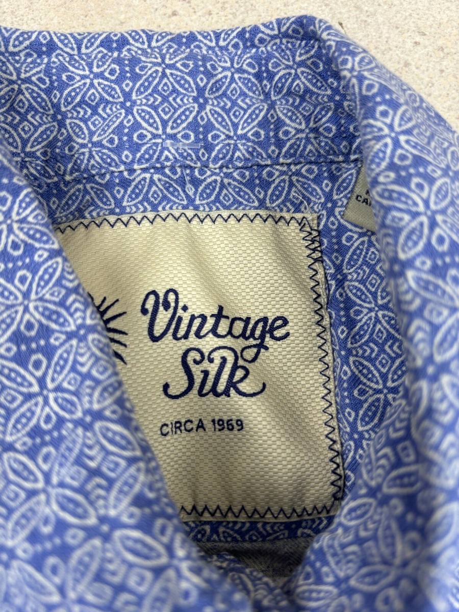 USA古着【VINTAGE SILK CIRCA 1969】オープンカラーシャツ Vintage Silk Circa 1969 Shirt Mens M Blue Silk Blend Button