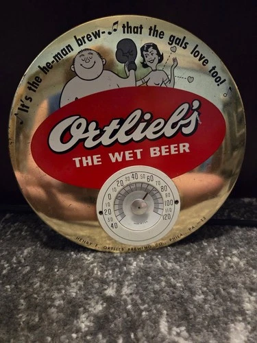 New ListingVintage 1950's ORTLIEB'S Premium Beer Thermometer Sign Round Button Philadelphia