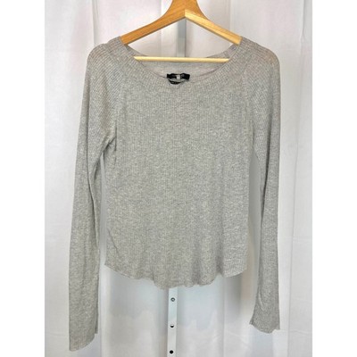 Max Mara WEEKEND Italy Ribbed Knit Raglan Long Sleeve Pullover Top Gray Size XL