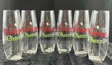 “Christmas Cheer” Stemless Champagne Flutes Holiday Party Glassware Set of 6