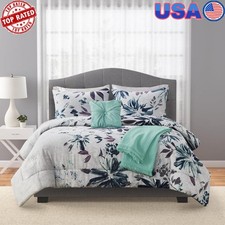 5-Piece Blue Floral Comforter Set Full Queen Bedding Ensemble Decor Pillow New
