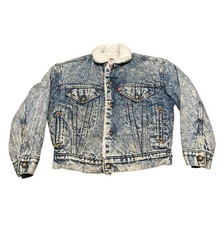 Levi  s Vintage Youth Sherpa Trucker Denim Jacket Blue Sherpa Lined Size Medium