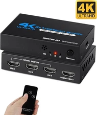 4K HDR 3 in 1 Out Switch, 3 Ports 4K 60Hz HDMI 2.0 Switcher Selector & Remote