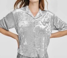Stars Above Women's Sz: XS Silver Crushed Luxe Velour S/S Pajama Top NWT