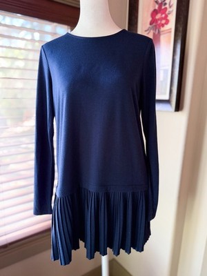 J. Jill Pleated Bottom Knit Tunic Deep Sea Blue Size XS