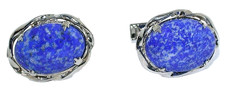 VINTAGE Snowflake Denim Lapis Lazuli Oval Cab Silver Color Cufflink Cuff Link