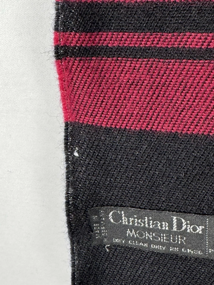Bufanda vintage Christian Dior Monsieur para hombre talla única negra borgoña 100 % lana Foto 4 de 4