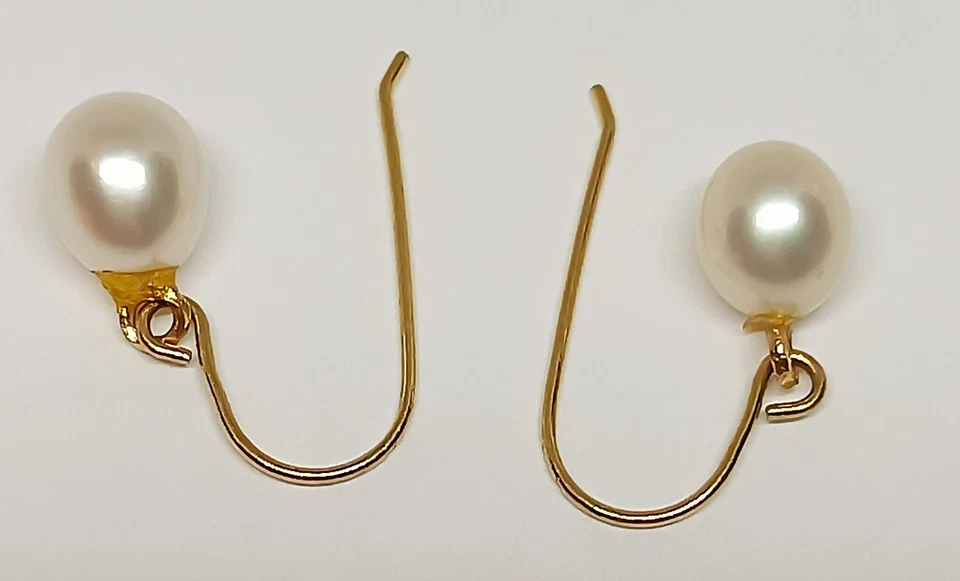 14kt 黄金珍珠鱼钩耳环无废 0.07 克 — 第 2/4 张图片